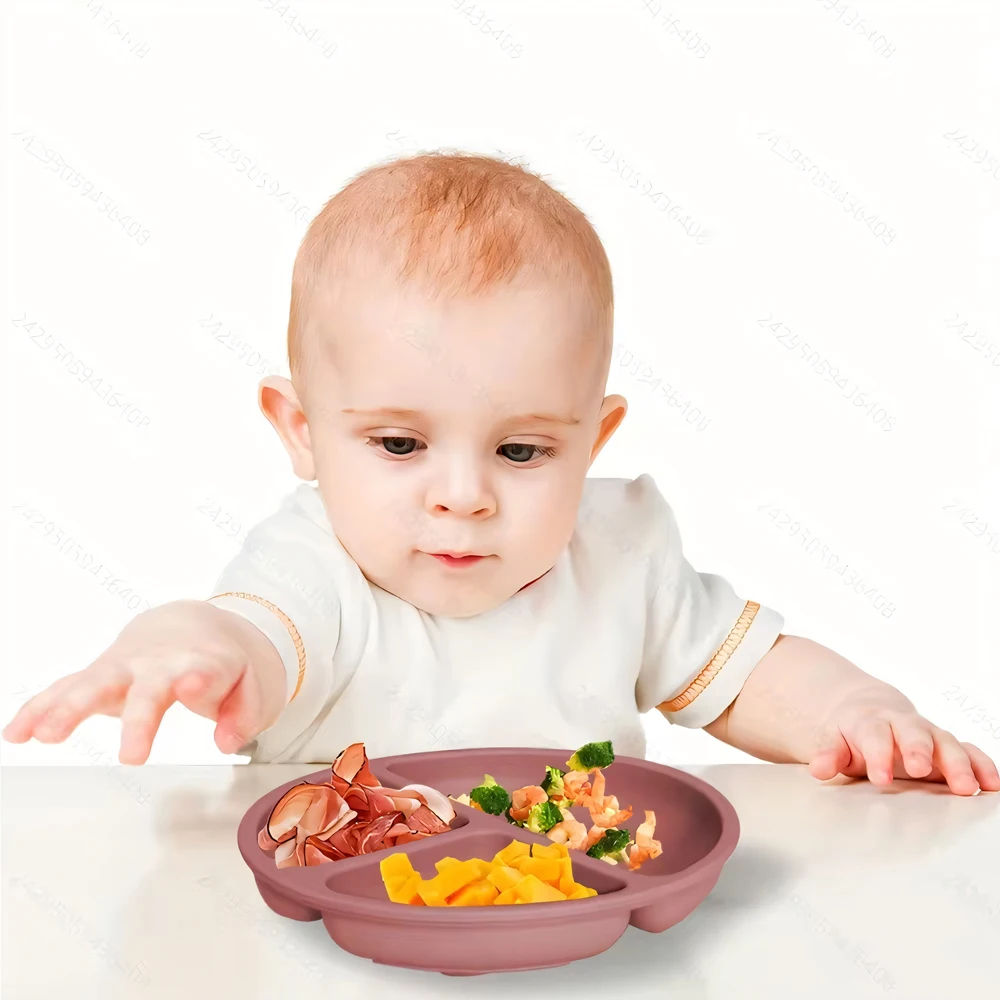 Suction Plates For Babies, Silicone With Lid Divided Design Dinner Plate