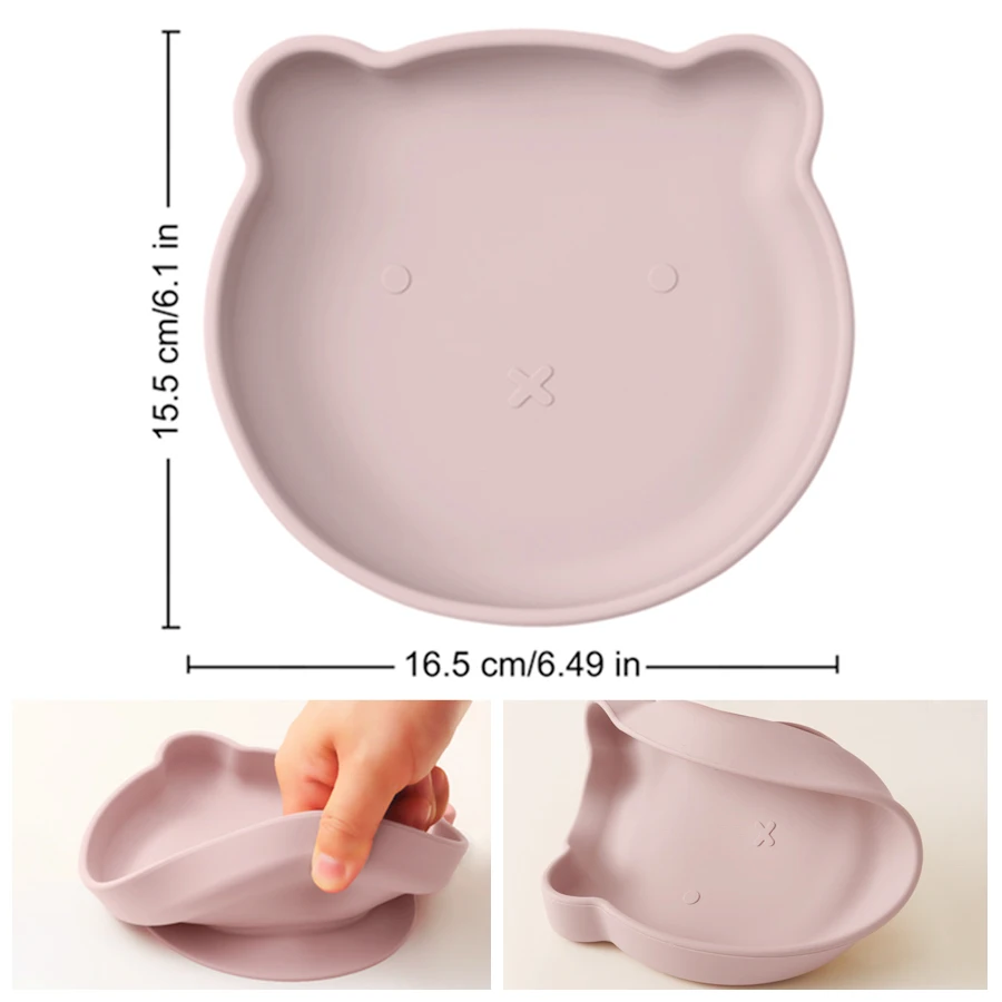 1Pcs Safe Silicone Dining Plate Suction Cartoon Bear Baby Dishes Plate Toddler Training Tableware Retro Kids Feeding Bowl