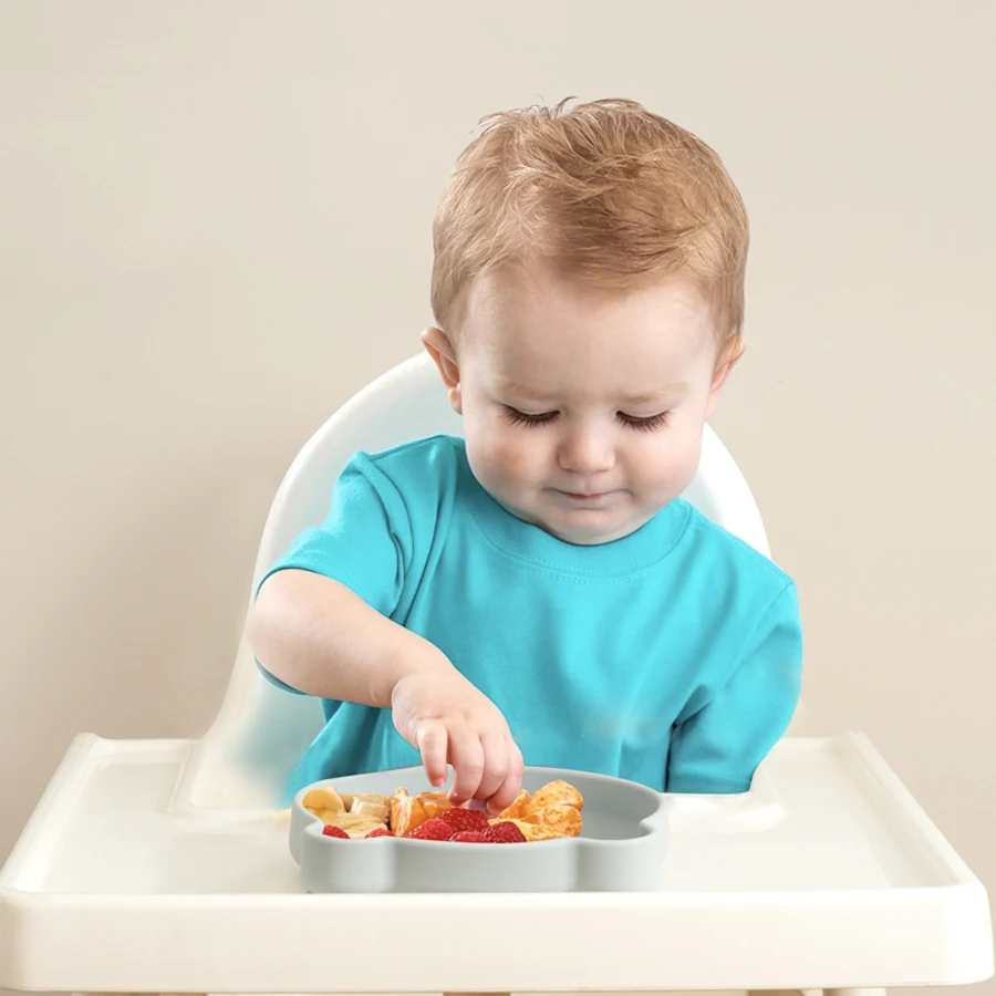 1Pcs Safe Silicone Dining Plate Suction Cartoon Bear Baby Dishes Plate Toddler Training Tableware Retro Kids Feeding Bowl