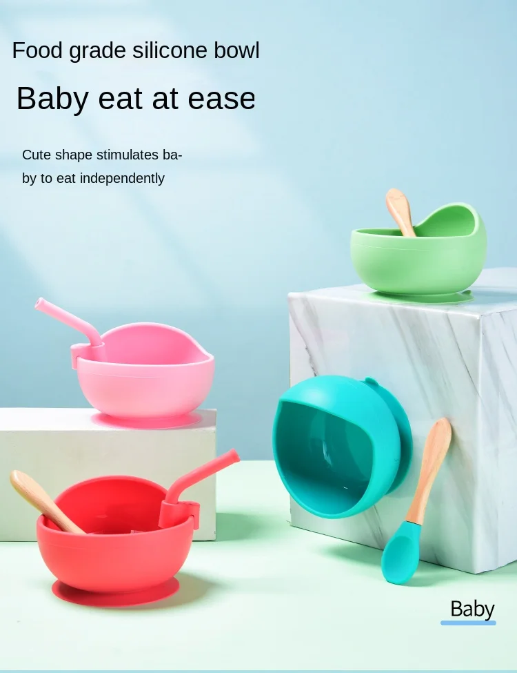 28Colors Baby Silicone Suction Bowls for Kids Waterproof Baby Feeding Tableware Spoon Children Dishes Kitchenware Infant Plates