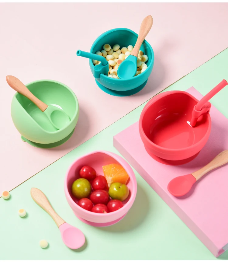 28Colors Baby Silicone Suction Bowls for Kids Waterproof Baby Feeding Tableware Spoon Children Dishes Kitchenware Infant Plates