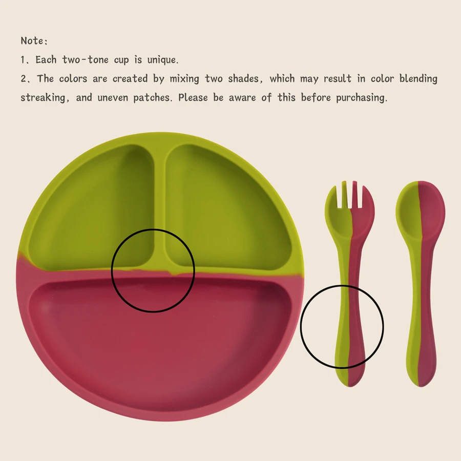 4PCS Baby Silicone Tableware Sets Contrasting Colors Dining Sets Suction Plate Waterproof Bib Portable Baby Spoon Fork