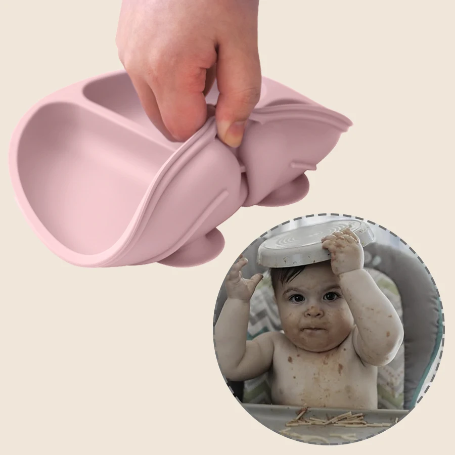 4PCS Baby Silicone Tableware Sets Contrasting Colors Dining Sets Suction Plate Waterproof Bib Portable Baby Spoon Fork