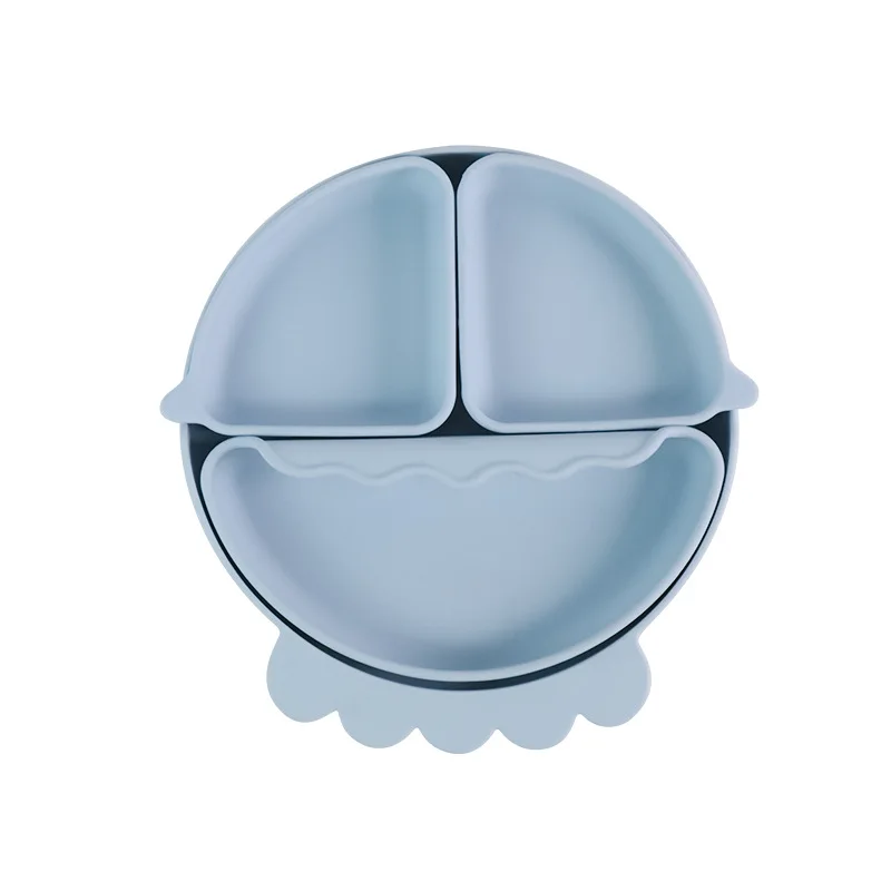 Baby Safe Silicone Dining Plate Suction Cartoon Children Dishes Feeding Toddler Training Tableware Kids Cartoon Crab 3-Grid Tray