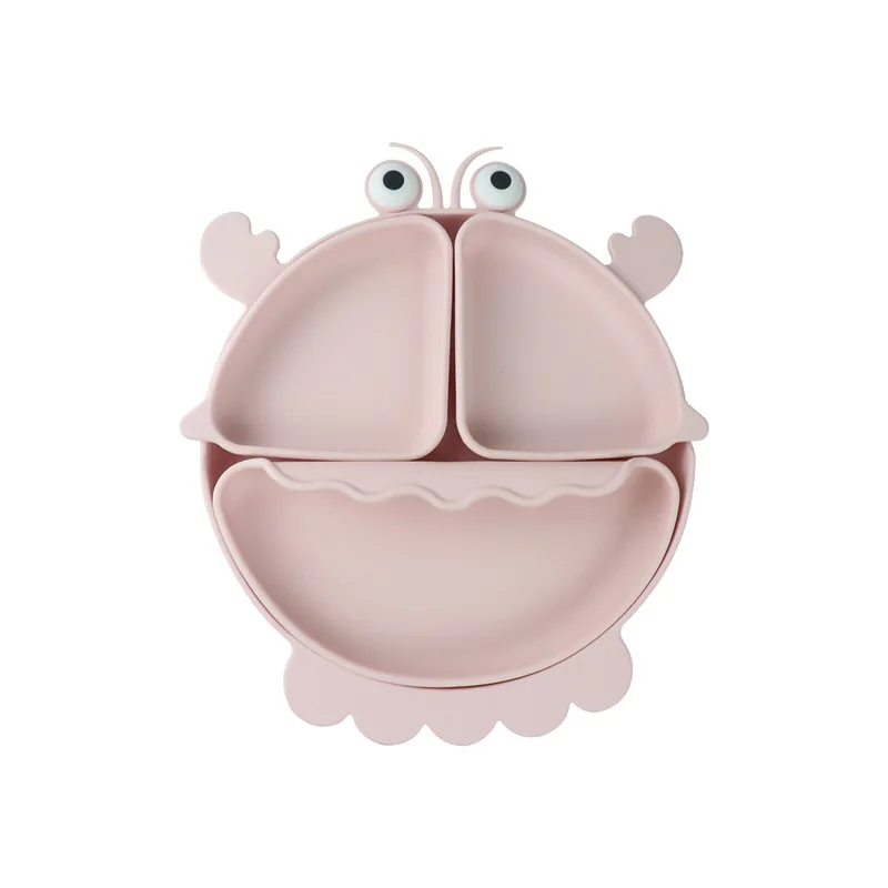 Baby Safe Silicone Dining Plate Suction Cartoon Children Dishes Feeding Toddler Training Tableware Kids Cartoon Crab 3-Grid Tray