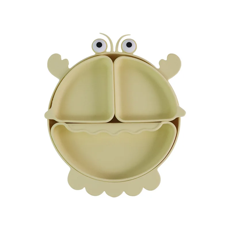Baby Safe Silicone Dining Plate Suction Cartoon Children Dishes Feeding Toddler Training Tableware Kids Cartoon Crab 3-Grid Tray
