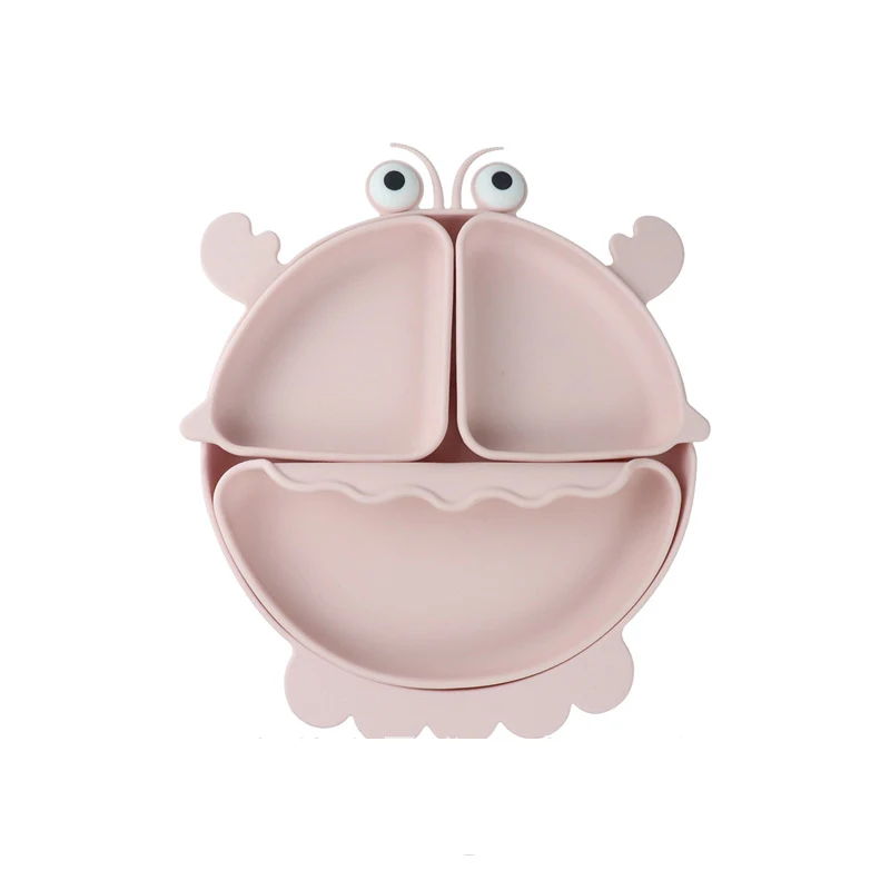 Baby Safe Silicone Dining Plate Suction Cartoon Children Dishes Feeding Toddler Training Tableware Kids Cartoon Crab 3-Grid Tray