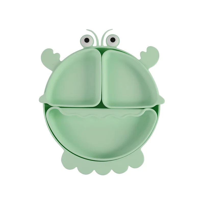 Baby Safe Silicone Dining Plate Suction Cartoon Children Dishes Feeding Toddler Training Tableware Kids Cartoon Crab 3-Grid Tray