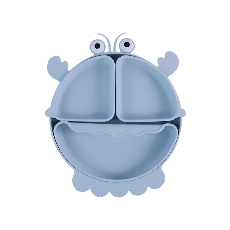 Baby Safe Silicone Dining Plate Suction Cartoon Children Dishes Feeding Toddler Training Tableware Kids Cartoon Crab 3-Grid Tray