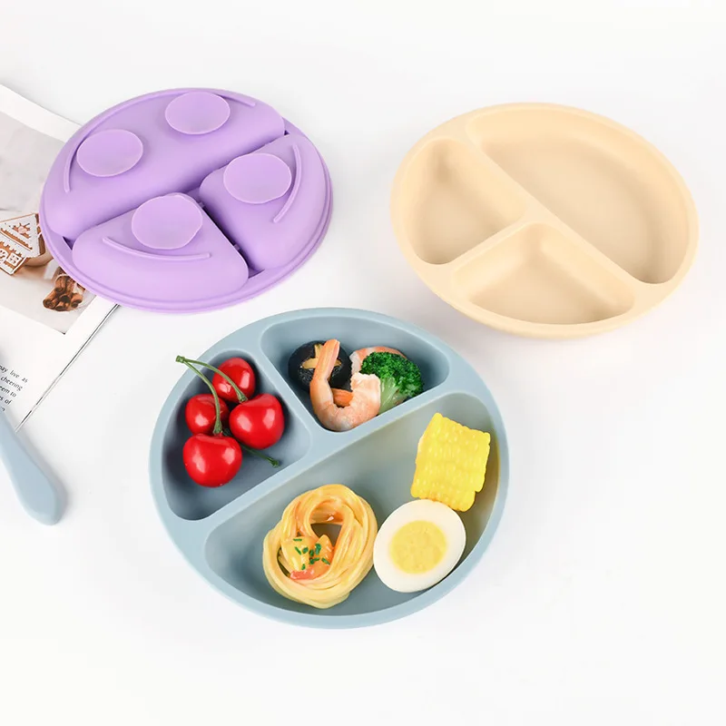 2025New Baby Silicone Plate with Suction – Easy Clean up Non-Slip Feeding Dish for Infant Toddler Retro Kids Smile Face Bowl