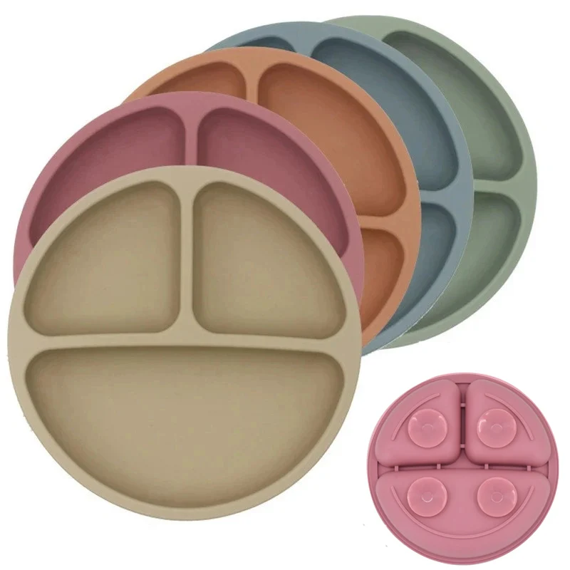 2025New Baby Silicone Plate with Suction – Easy Clean up Non-Slip Feeding Dish for Infant Toddler Retro Kids Smile Face Bowl