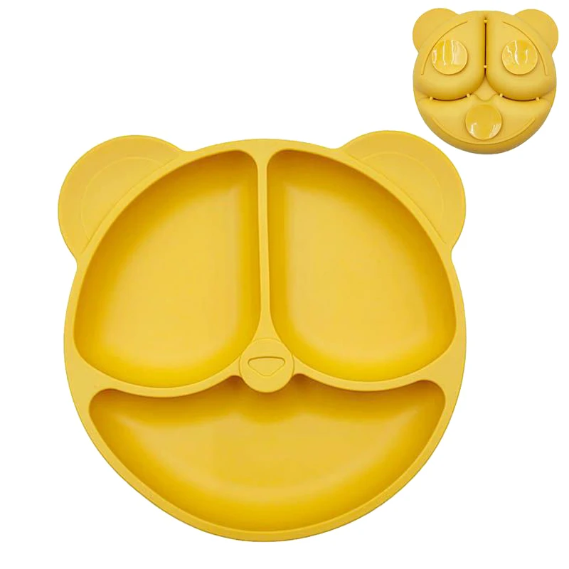 2025New Baby Silicone Plate with Suction – Easy Clean up Non-Slip Feeding Dish for Infant Toddler Retro Kids Smile Face Bowl